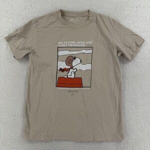 Uniqlo UT Peanuts Snoopy Flying Ace Shirt Mens Small Beige Graphic Tee T-Shirt